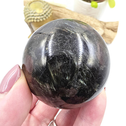 Flashy Astrophyllite & Garnet Sphere – Transformation, Strength and Spiritual Growth Crystal, 57mm