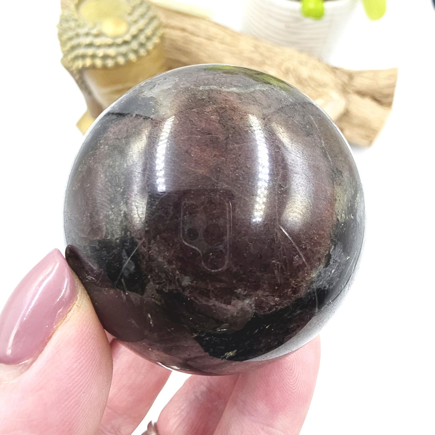 Flashy Astrophyllite & Garnet Sphere – Transformation, Strength and Spiritual Growth Crystal, 57mm