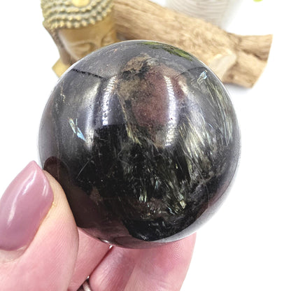 Flashy Astrophyllite & Garnet Sphere – Transformation, Strength and Spiritual Growth Crystal, 57mm