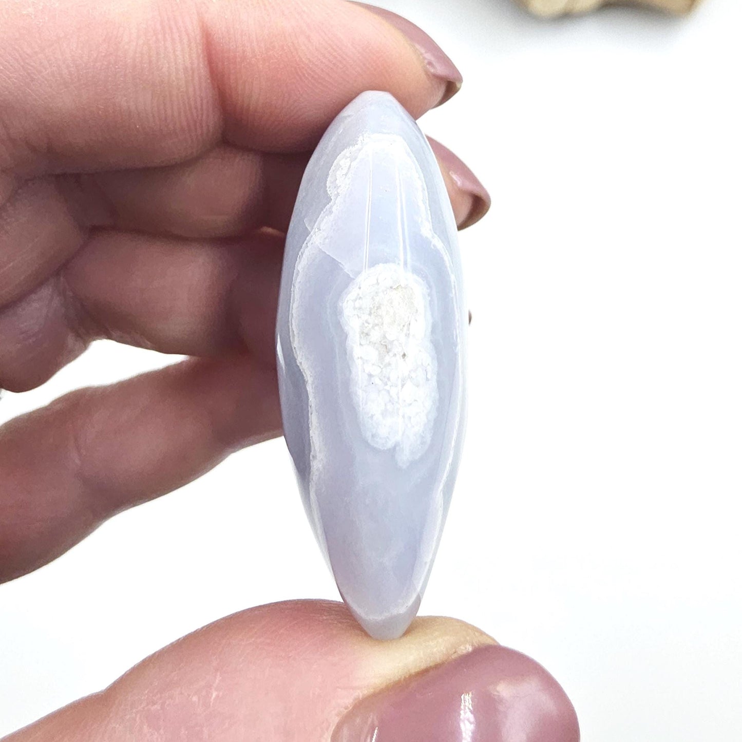 Little Blue Lace Agate Palm Stone – Calm, Communication & Throat Chakra Crystal, 25g