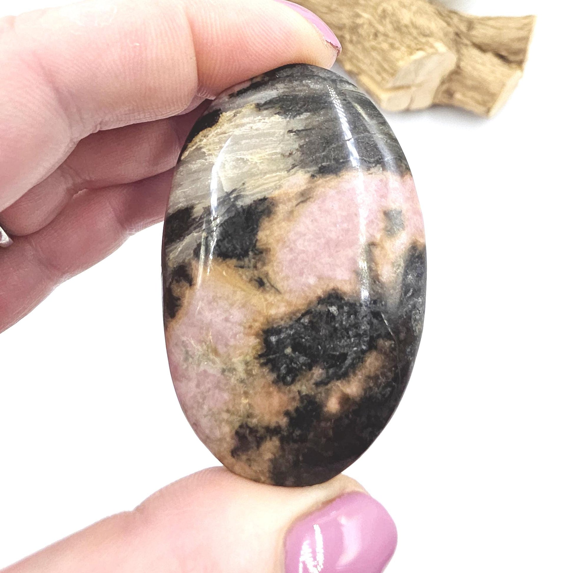 Rhodonite Palm Stone – Emotional Healing, Compassion & Grounded Heart Support Crystal, 60g