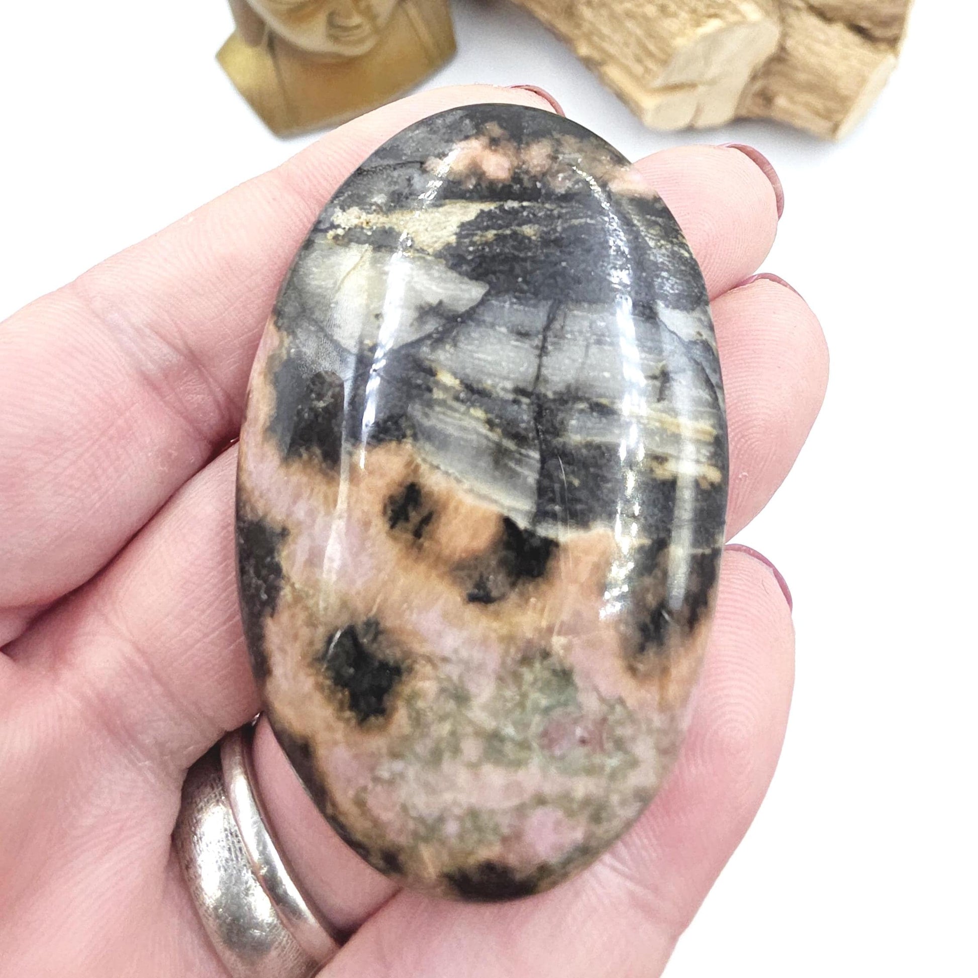 Rhodonite Palm Stone – Emotional Healing, Compassion & Grounded Heart Support Crystal, 60g