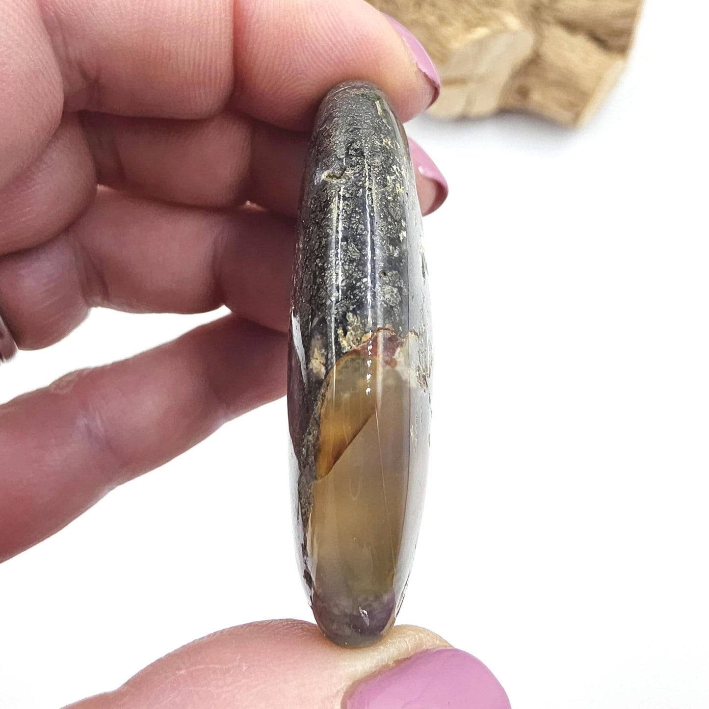 Pyrite & Agate Palm Stone – Protection, Confidence and Abundance Crystal, 45g