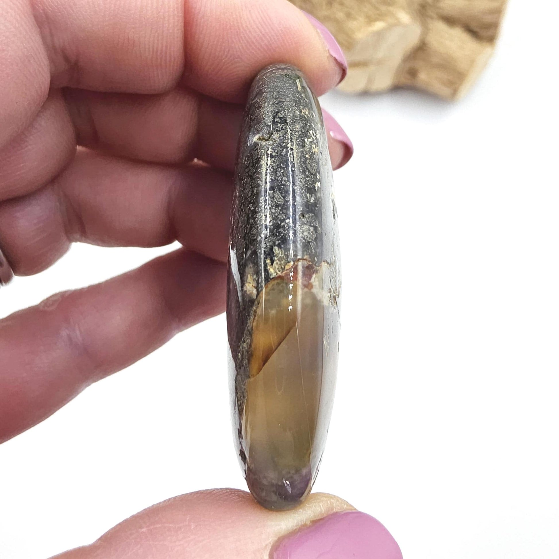 Pyrite & Agate Palm Stone – Protection, Confidence and Abundance Crystal, 45g