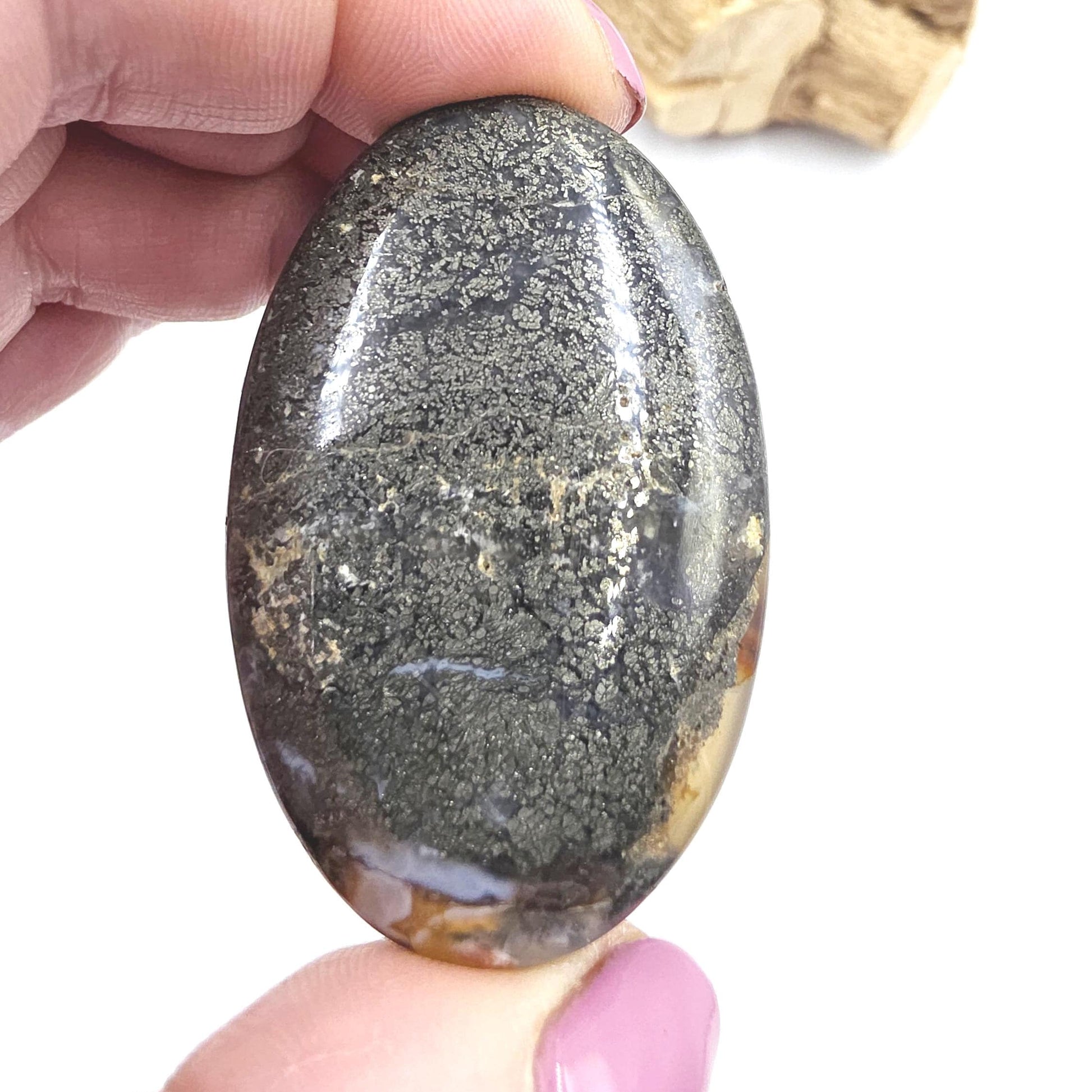 Pyrite & Agate Palm Stone – Protection, Confidence and Abundance Crystal, 45g