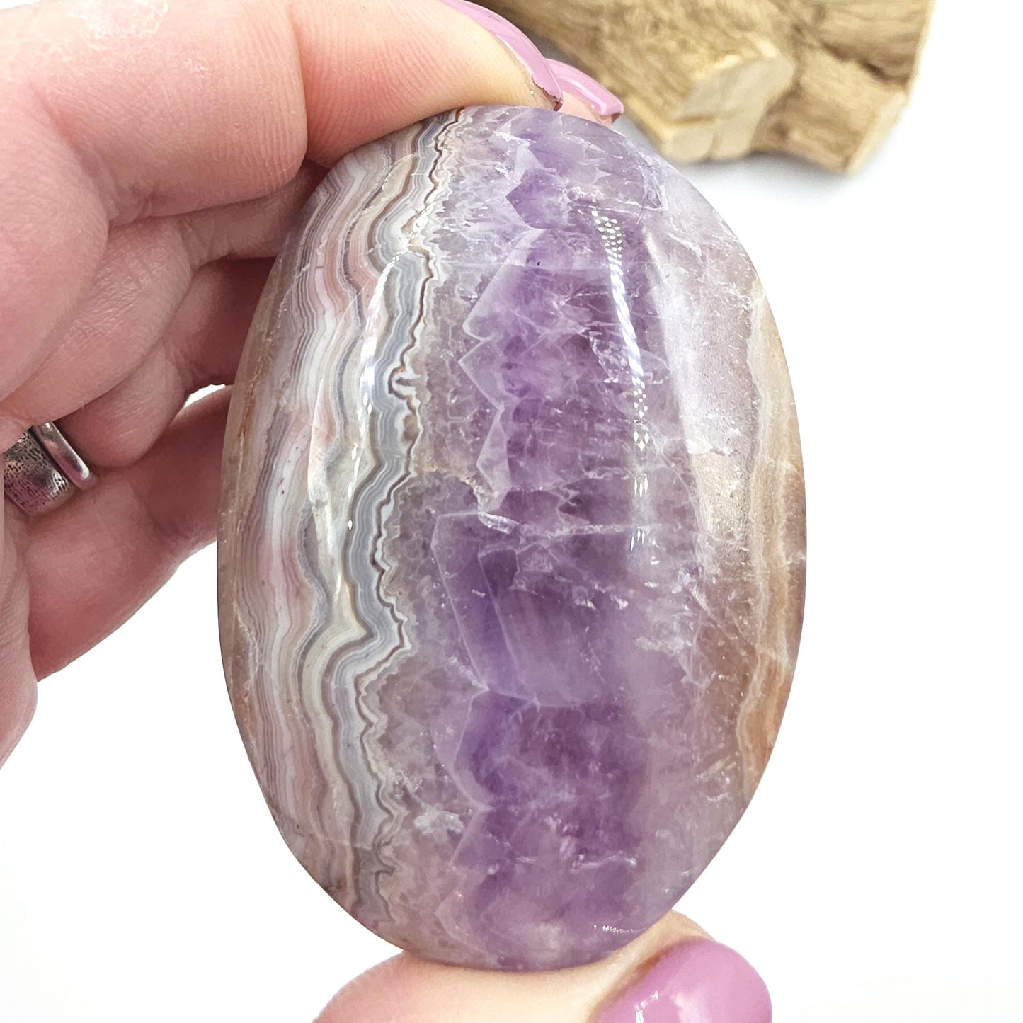 Large Amethyst Agate Palm Stone – Calm, Protection & Spiritual Healing Crystal, 105g