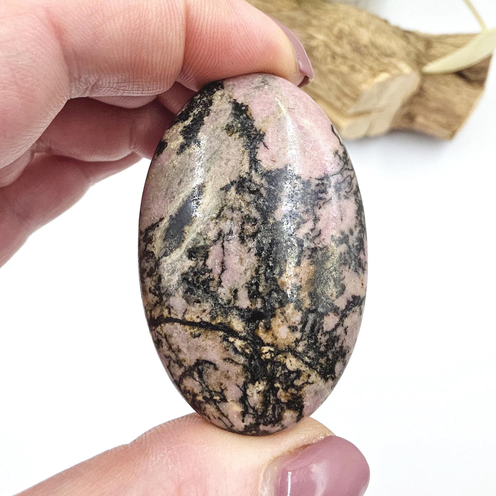 Rhodonite Palm Stone – Emotional Healing, Compassion & Grounded Heart Support Crystal, 55g