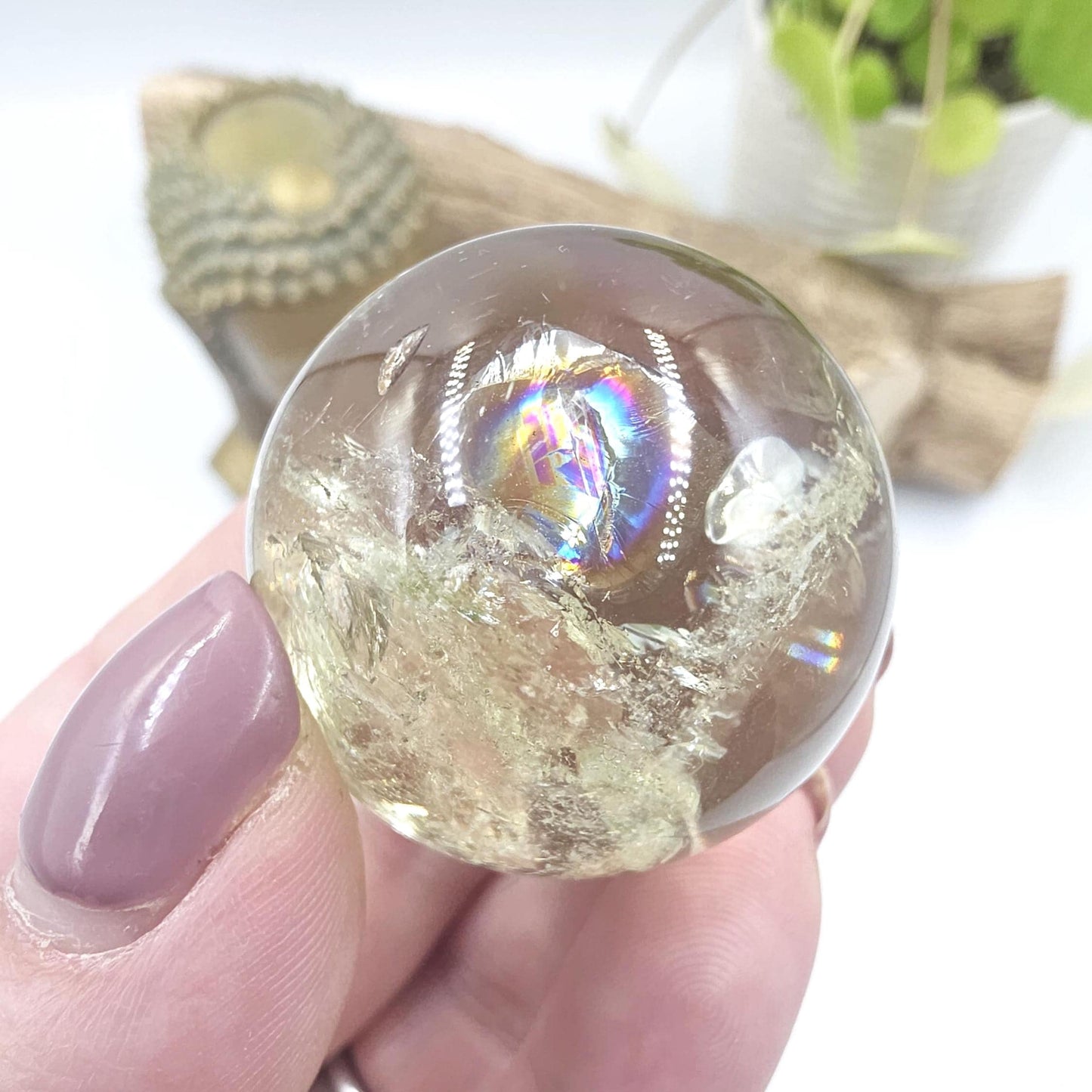 Discounted Citrine Sphere with Large Rainbows – Abundance & Positive Energy Crystal, 37mm