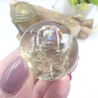 Discounted Citrine Sphere with Large Rainbows – Abundance & Positive Energy Crystal, 37mm