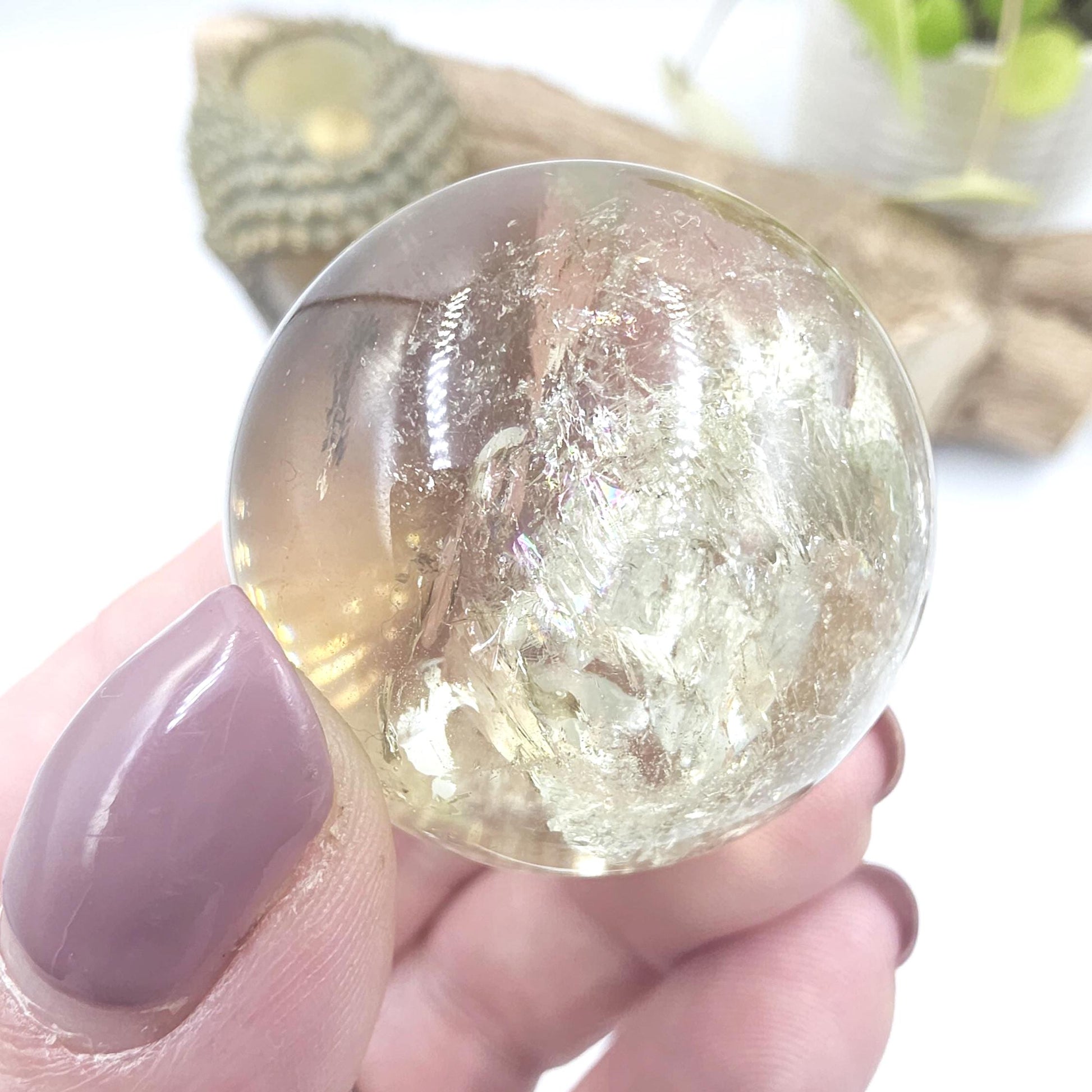 Discounted Citrine Sphere with Large Rainbows – Abundance & Positive Energy Crystal, 37mm
