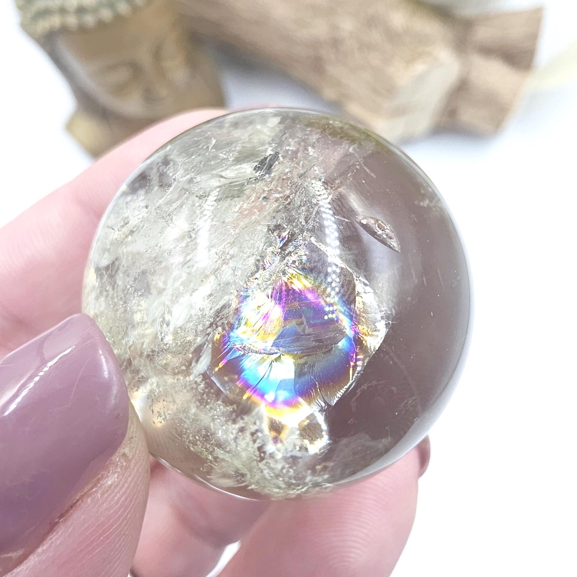 Discounted Citrine Sphere with Large Rainbows – Abundance & Positive Energy Crystal, 37mm