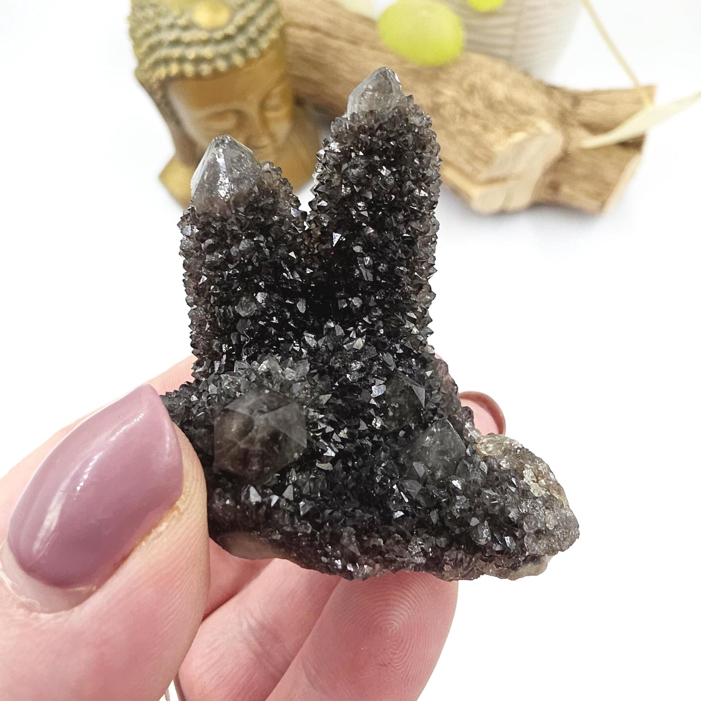 Rare Black Spirit Quartz Cluster Specimen – Protection, Spiritual Growth & High Vibration Crystal, 55g