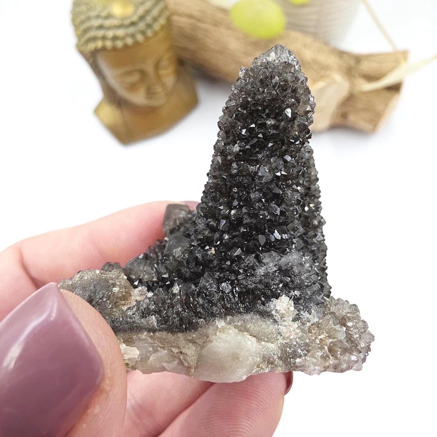 Rare Black Spirit Quartz Cluster Specimen – Protection, Spiritual Growth & High Vibration Crystal, 55g