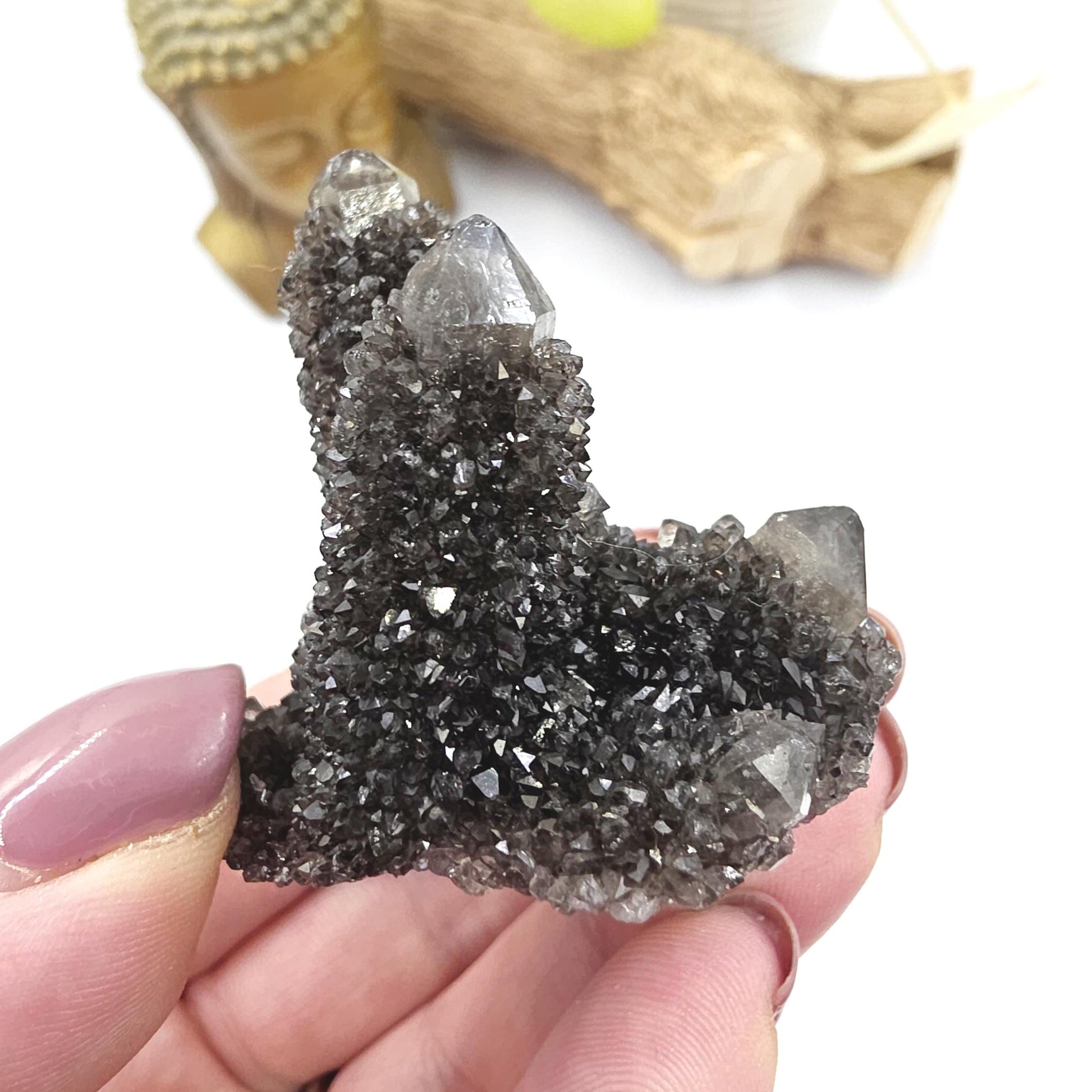 Rare Black Spirit Quartz Cluster Specimen – Protection, Spiritual Growth & High Vibration Crystal, 55g