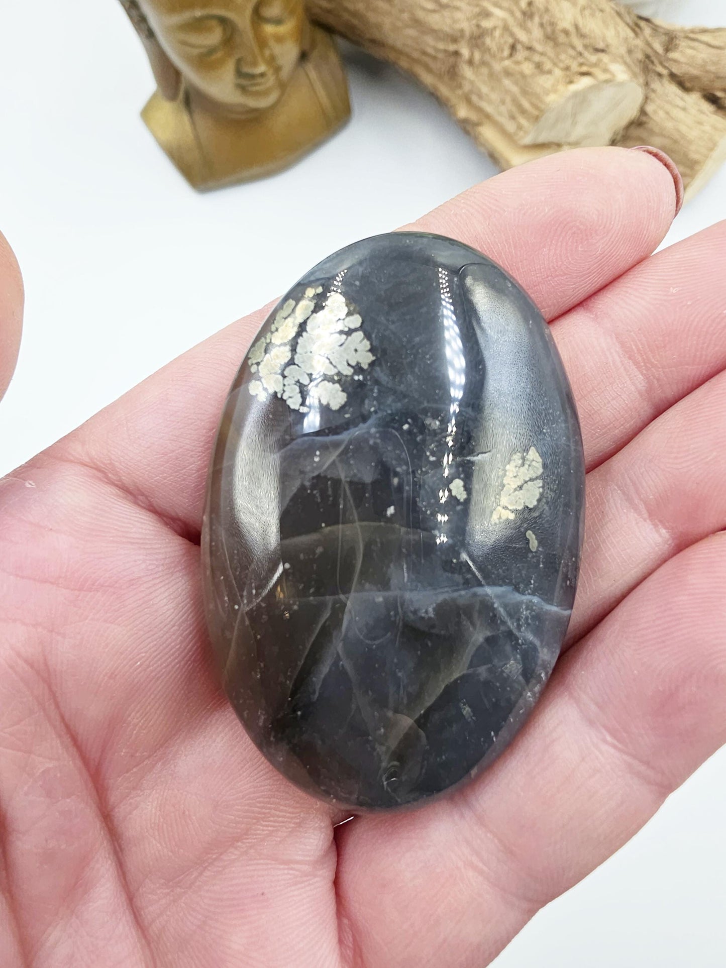 Pyrite & Agate Palm Stone – Protection, Confidence and Abundance Crystal, 45g