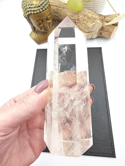 Large High Grade Clear Quartz Tower with Blue Needle Inclusions – Clarity & Spiritual Awareness Crystal, 465g