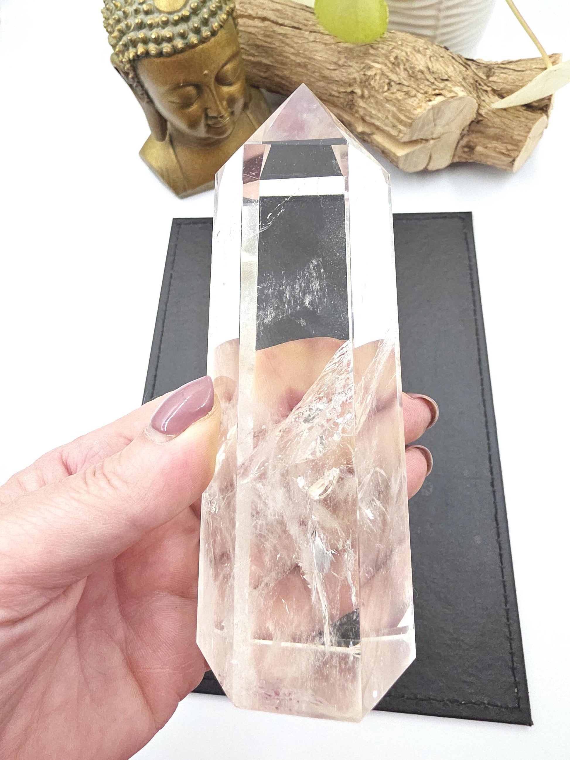 Large High Grade Clear Quartz Tower with Blue Needle Inclusions – Clarity & Spiritual Awareness Crystal, 465g