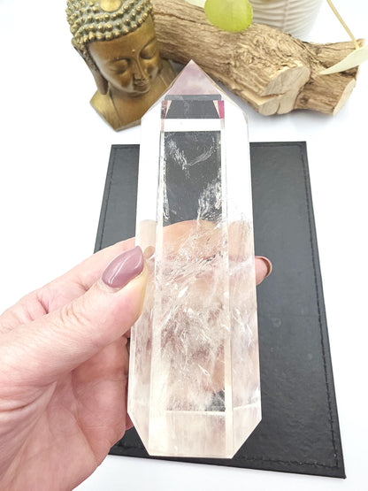 Large High Grade Clear Quartz Tower with Blue Needle Inclusions – Clarity & Spiritual Awareness Crystal, 465g