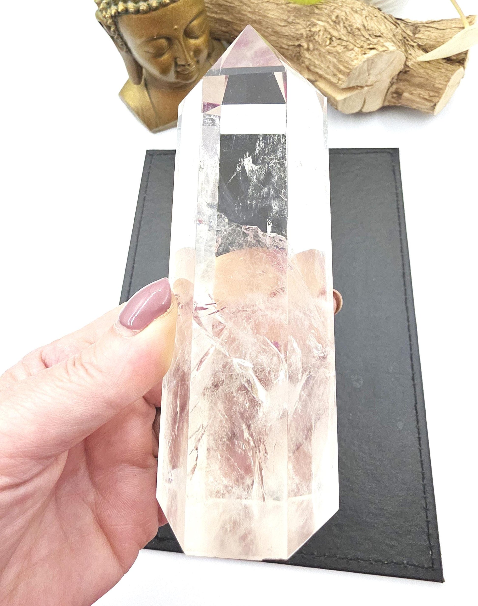 Large High Grade Clear Quartz Tower with Blue Needle Inclusions – Clarity & Spiritual Awareness Crystal, 465g