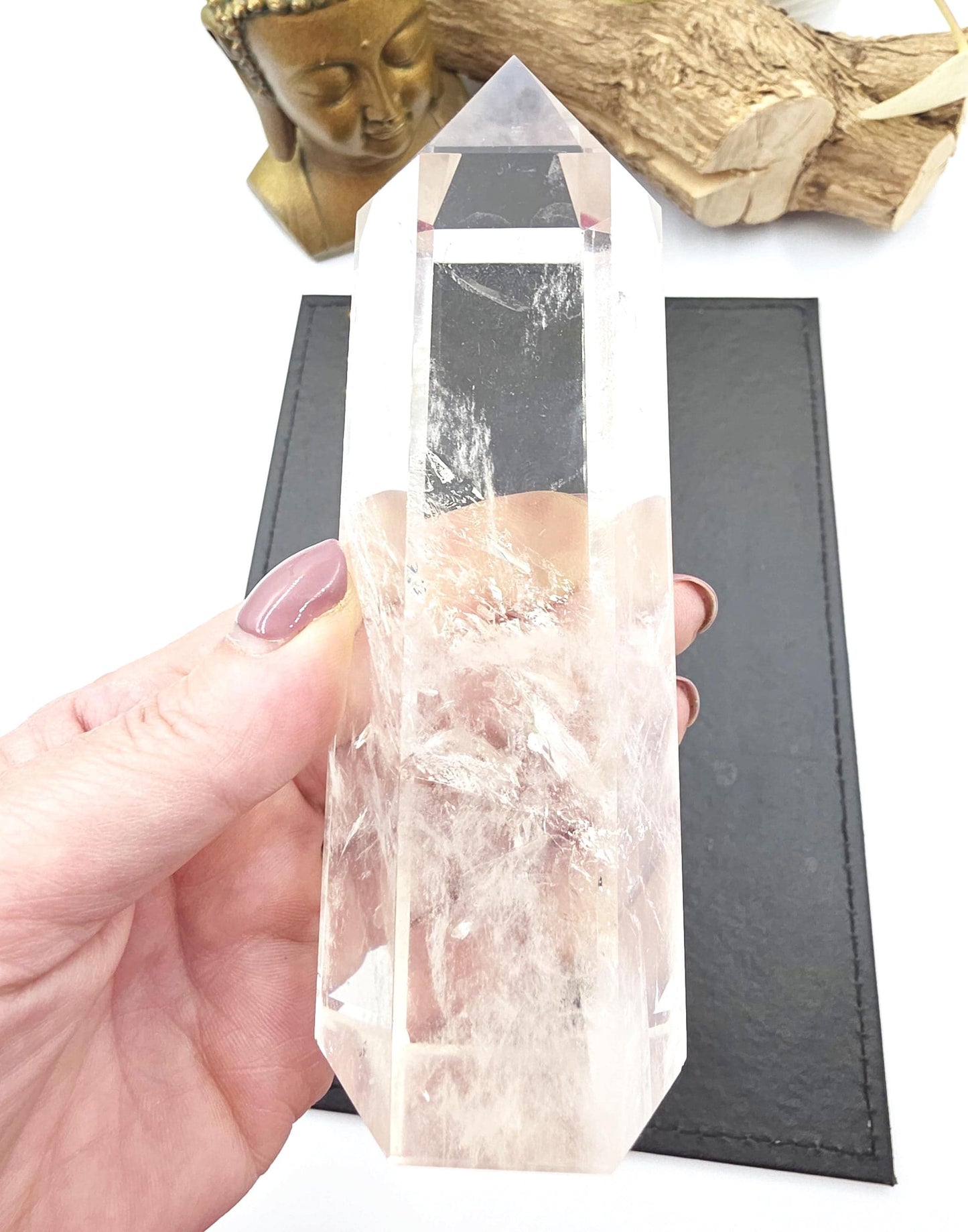 Large High Grade Clear Quartz Tower with Blue Needle Inclusions – Clarity & Spiritual Awareness Crystal, 465g