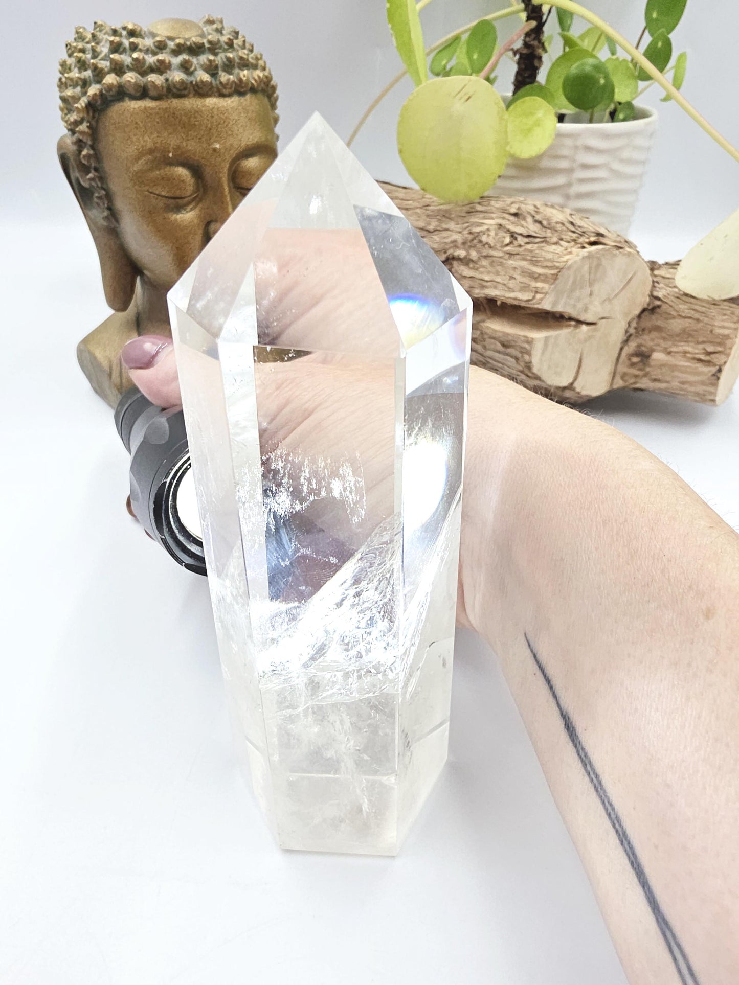 Large High Grade Clear Quartz Tower with Blue Needle Inclusions – Clarity & Spiritual Awareness Crystal, 465g