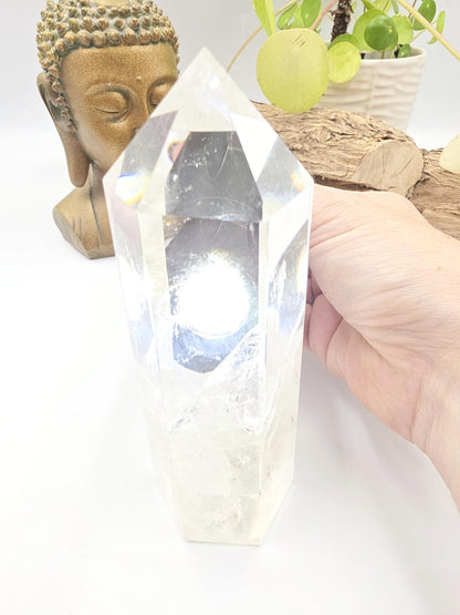 Large High Grade Clear Quartz Tower with Blue Needle Inclusions – Clarity & Spiritual Awareness Crystal, 465g