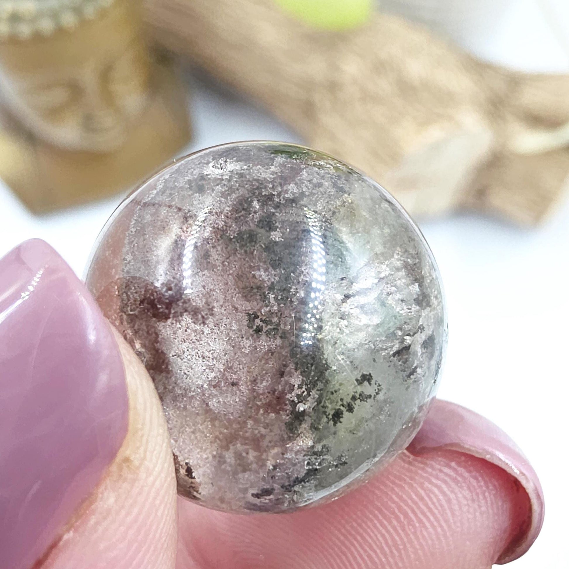 High Grade Garden Quartz (Lodolite) Mini Sphere with internal structure – Transformation & Spiritual Growth Crystal - 21mm