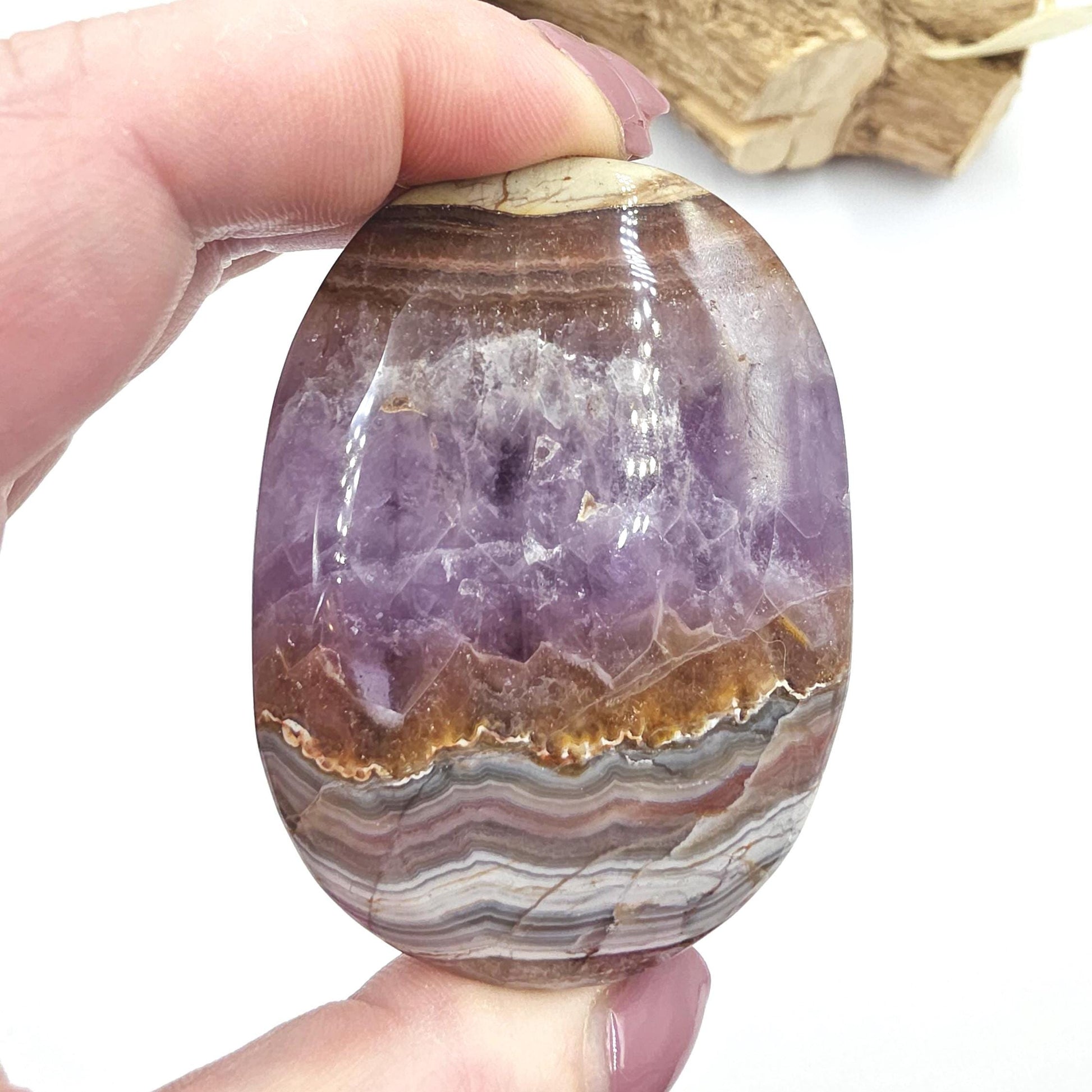 Large Amethyst Agate Palm Stone – Calm, Protection & Spiritual Healing Crystal, 130g