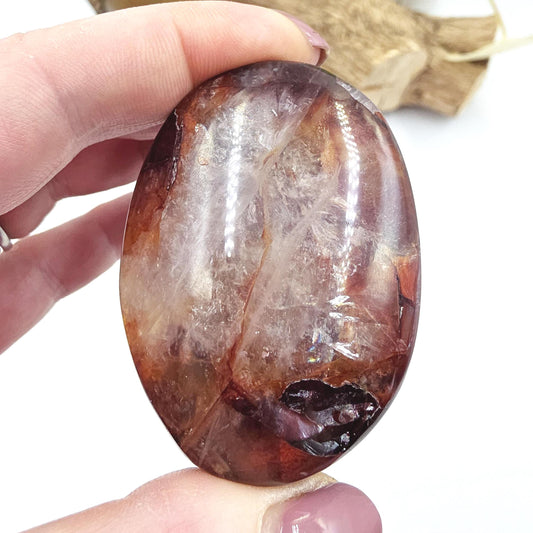 Fire Quartz (Hematoid) Palm Stone with strong rainbows – Confidence & Grounding Crystal, 100g