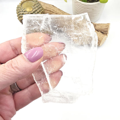 Raw Selenite Slab Charging Plate – Cleansing, Calm & Spiritual Healing Crystal, 100g