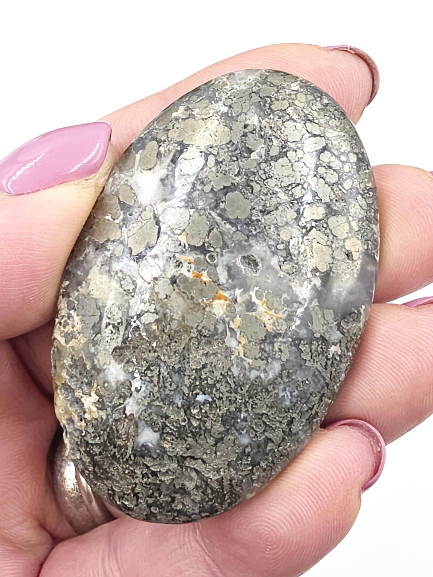 Pyrite & Agate Palm Stone – Protection, Confidence and Abundance Crystal, 55g