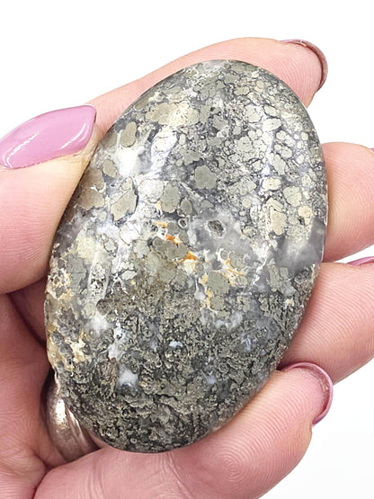 Pyrite & Agate Palm Stone – Protection, Confidence and Abundance Crystal, 55g