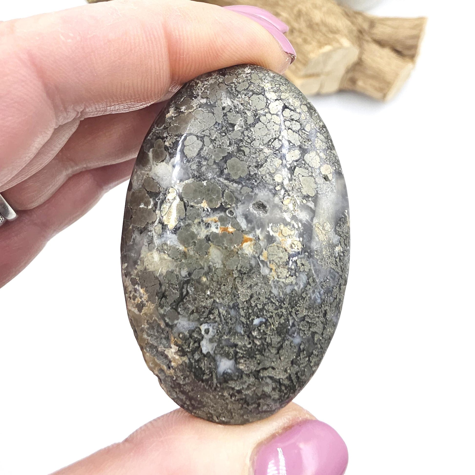 Pyrite & Agate Palm Stone – Protection, Confidence and Abundance Crystal, 55g