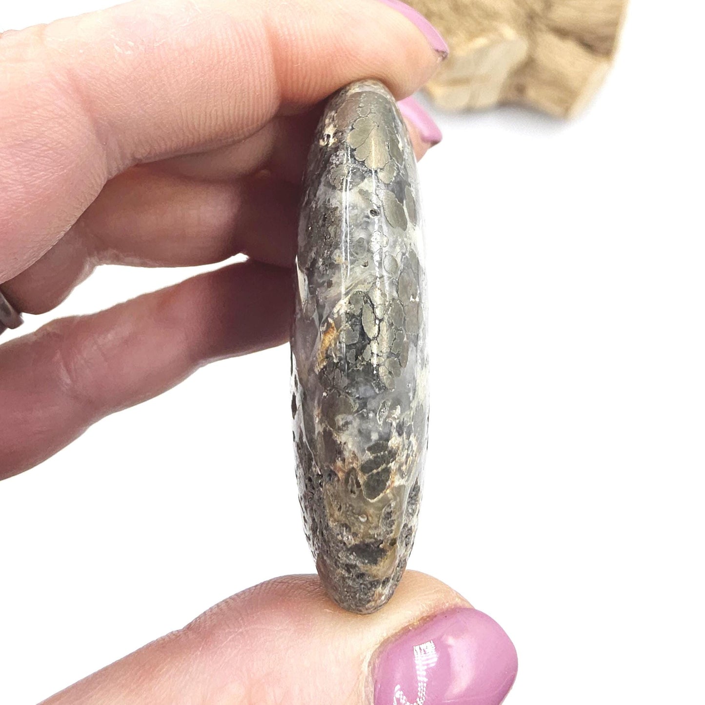 Pyrite & Agate Palm Stone – Protection, Confidence and Abundance Crystal, 55g