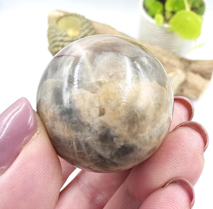 Black Moonstone & Sunstone Sphere – Protection, Joy and Root and Sacral Chakra Crystal, 36mm