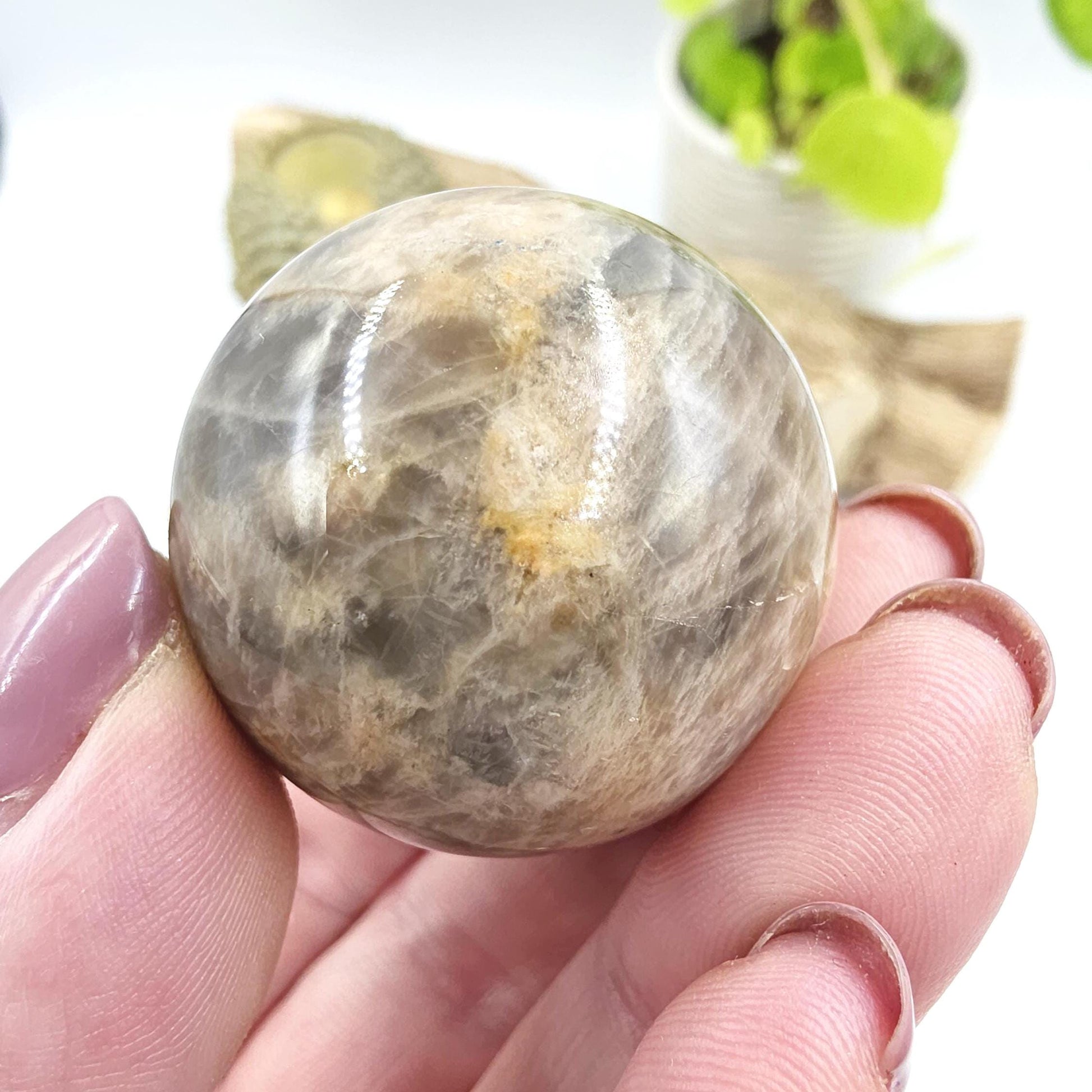 Black Moonstone & Sunstone Sphere – Protection, Joy and Root and Sacral Chakra Crystal, 36mm