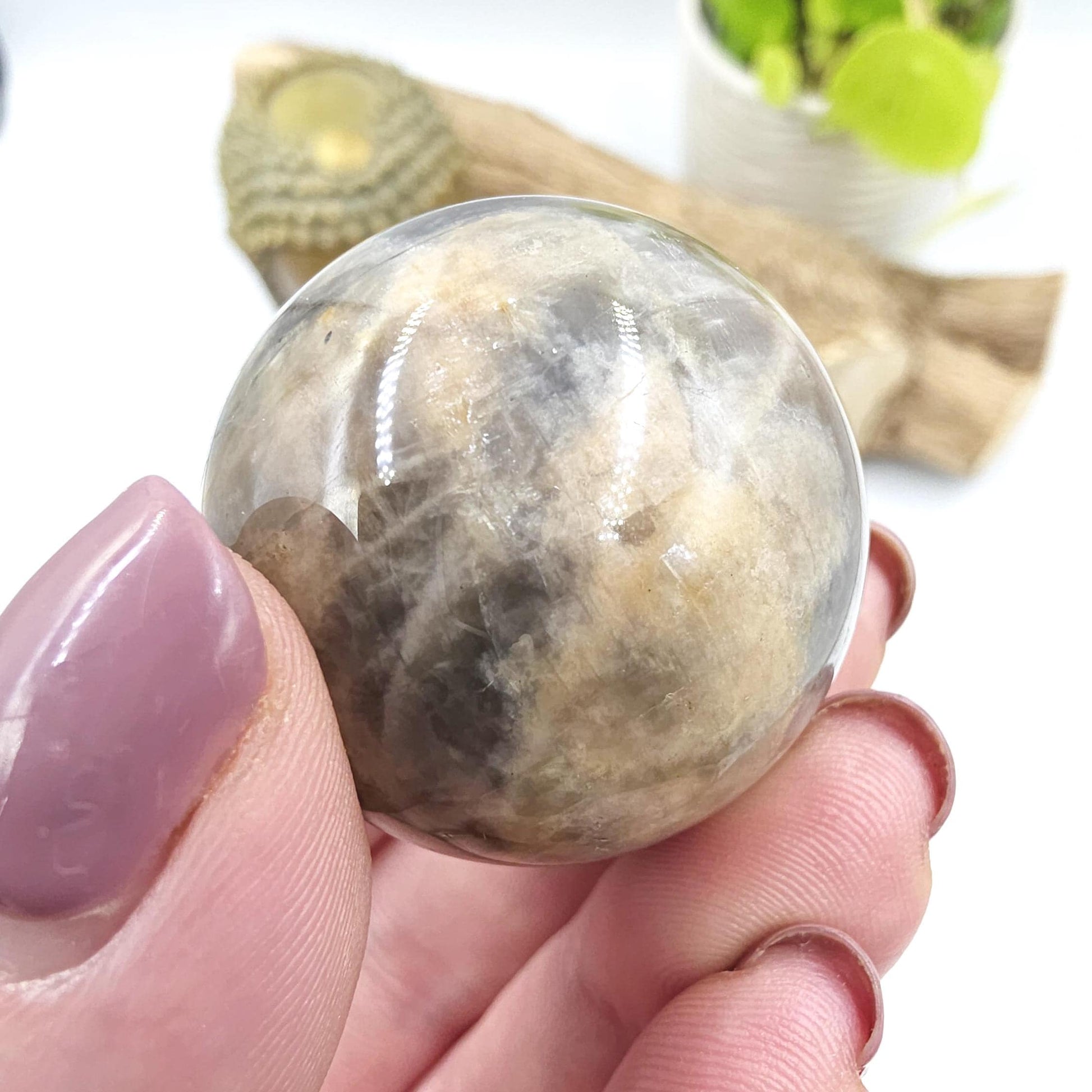 Black Moonstone & Sunstone Sphere – Protection, Joy and Root and Sacral Chakra Crystal, 36mm