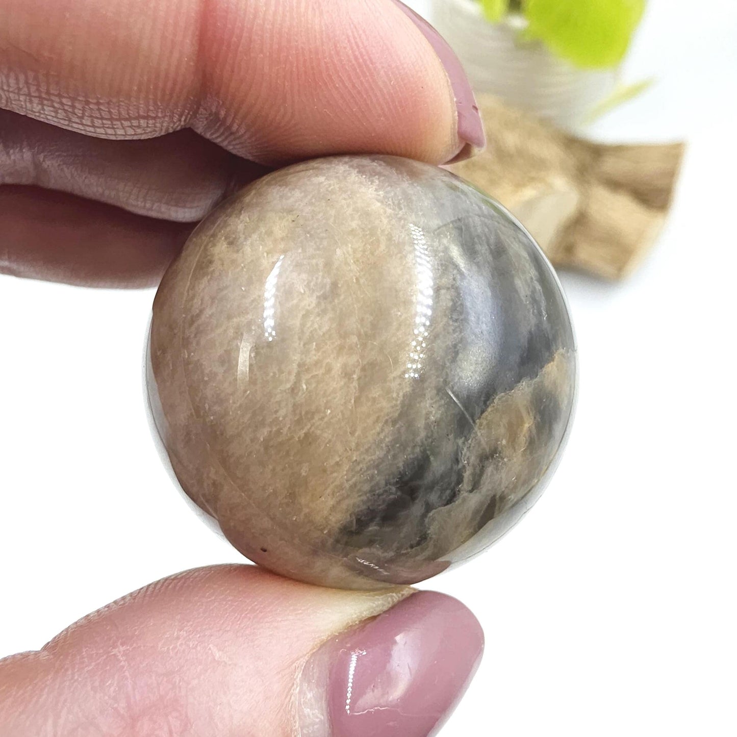 Black Moonstone & Sunstone Sphere – Protection, Joy and Root and Sacral Chakra Crystal, 36mm