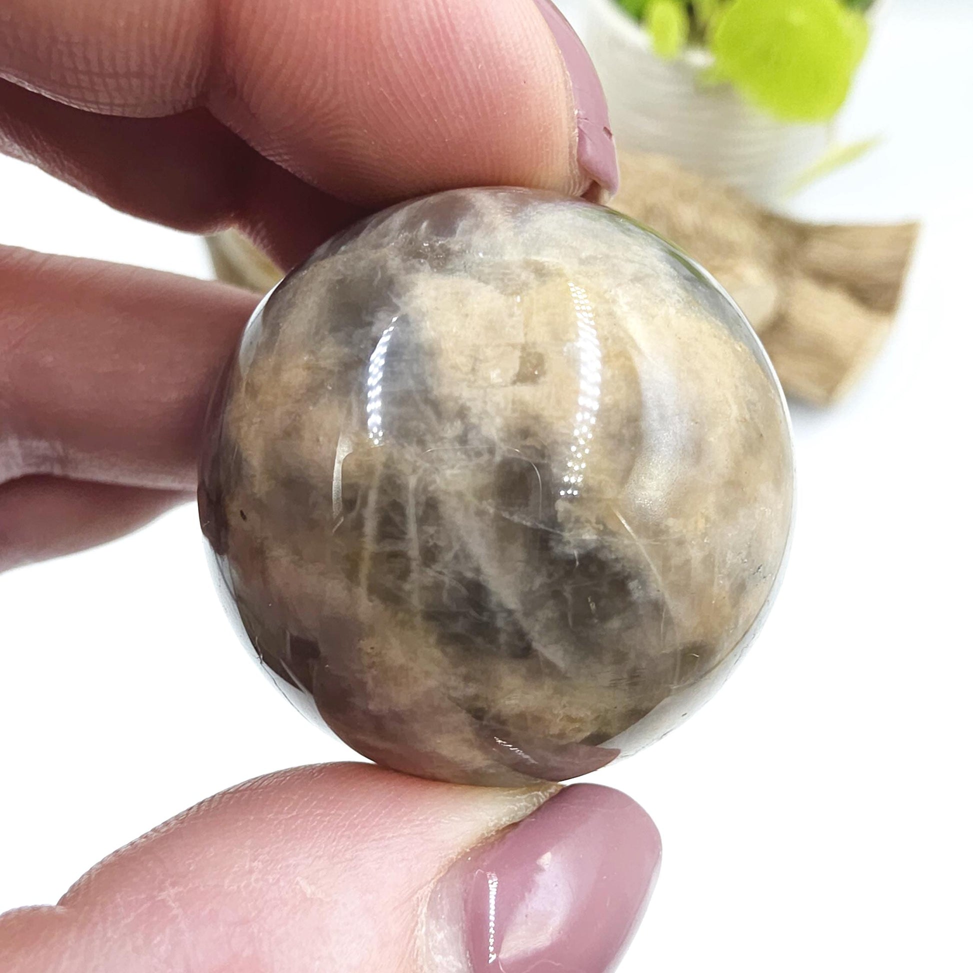 Black Moonstone & Sunstone Sphere – Protection, Joy and Root and Sacral Chakra Crystal, 36mm