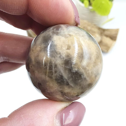 Black Moonstone & Sunstone Sphere – Protection, Joy and Root and Sacral Chakra Crystal, 36mm