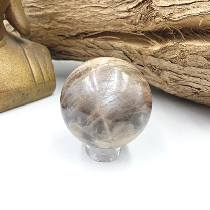 Black Moonstone & Sunstone Sphere – Protection, Joy and Root and Sacral Chakra Crystal, 36mm