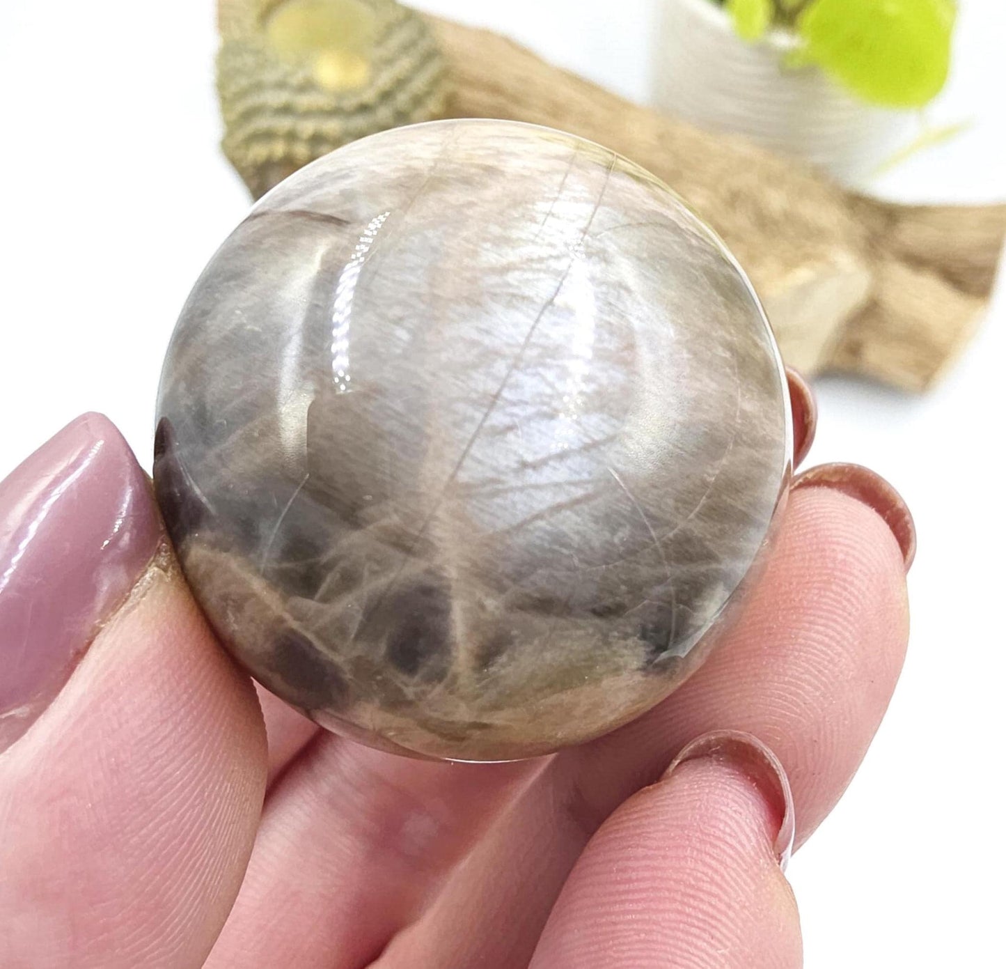 Black Moonstone & Sunstone Sphere – Protection, Joy and Root and Sacral Chakra Crystal, 36mm