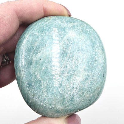 Huge Flashy Amazonite Palm Stone Freeform – Calm, Confidence & Emotional Balance Crystal, 275g