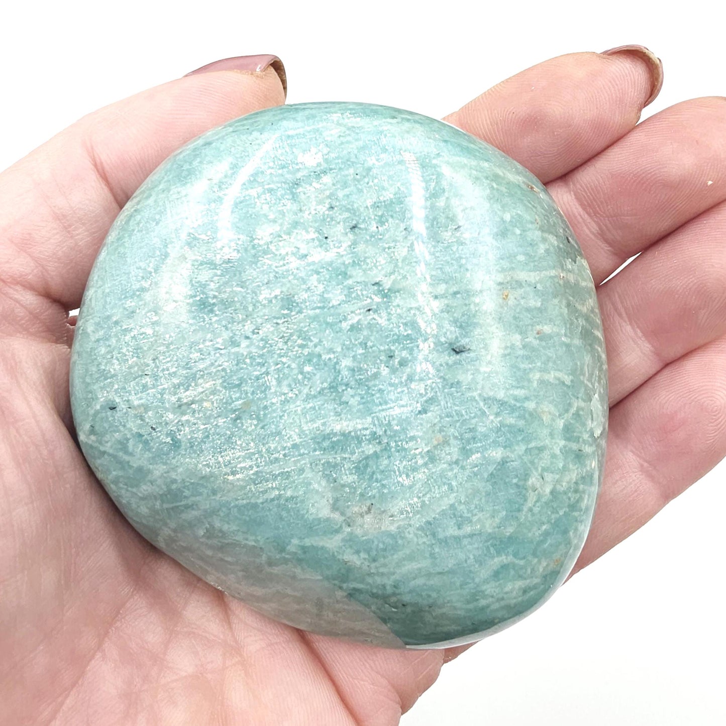 Huge Flashy Amazonite Palm Stone Freeform – Calm, Confidence & Emotional Balance Crystal, 275g