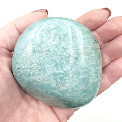 Huge Flashy Amazonite Palm Stone Freeform – Calm, Confidence & Emotional Balance Crystal, 275g