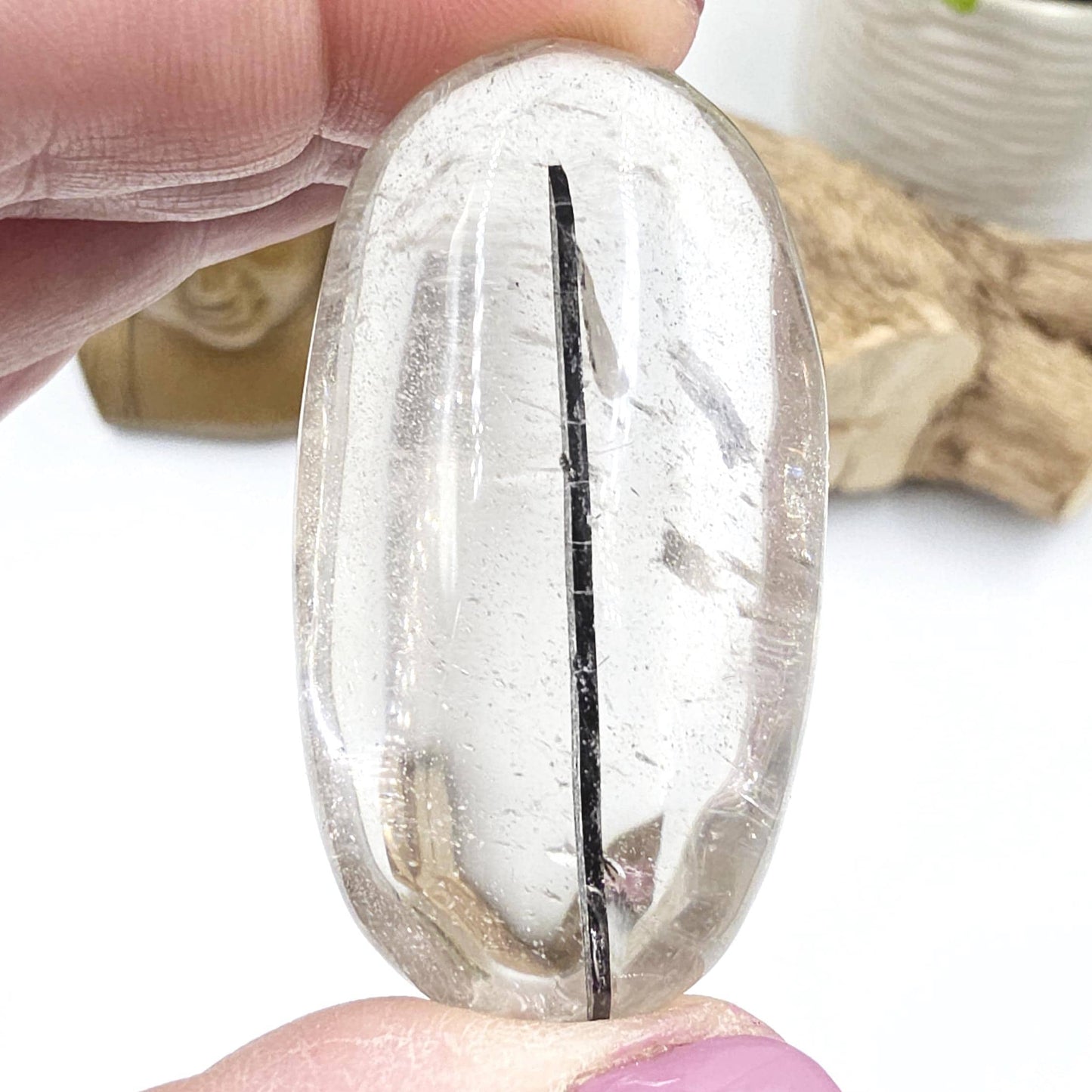 High Grade Black Rutile Quartz Palm Stone – Protection, Clarity & Energy Amplification Crystal, 60g