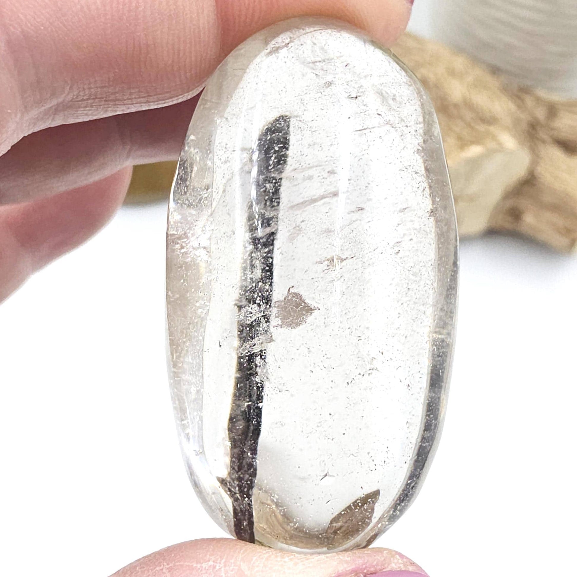 High Grade Black Rutile Quartz Palm Stone – Protection, Clarity & Energy Amplification Crystal, 60g