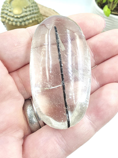 High Grade Black Rutile Quartz Palm Stone – Protection, Clarity & Energy Amplification Crystal, 60g