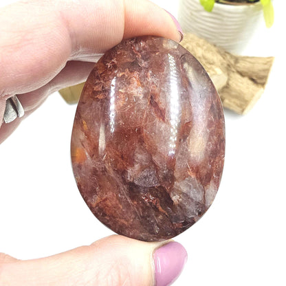 Large Fire Quartz (Hematoid) Palm Stone - Grounding & Vitality Crystal, 135g