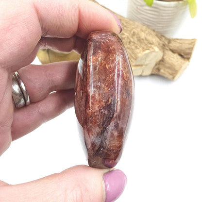 Large Fire Quartz (Hematoid) Palm Stone - Grounding & Vitality Crystal, 135g